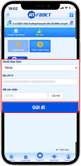 Bước 4: Sau khi nhận mã từ SMS, nhập mã và chọn GỬI ĐI.