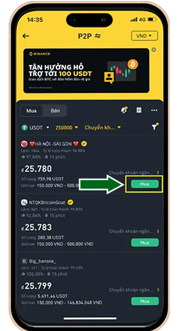 Bước 3: Lựa chọn người bán → chọn MUA ( Lưu ý: ưu tiên chọn người có dấu “ĐÃ XÁC MINH” )