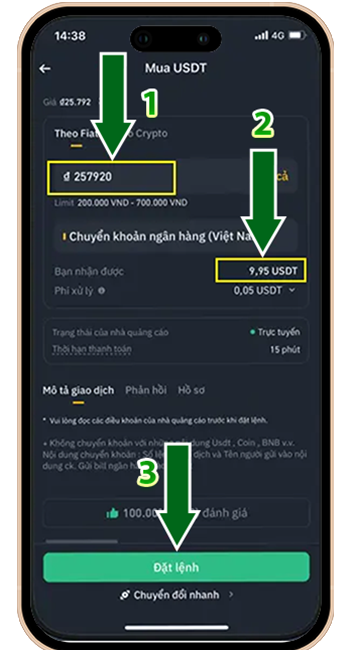 Bước 4: Nhập số tiền muốn chuyển khoản → chọn ĐẶT LỆNH