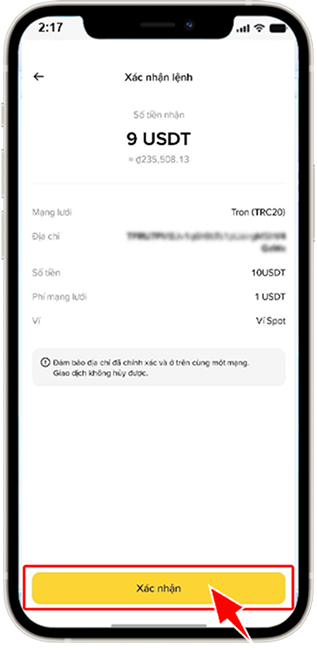 Bước 9: Kiểm tra lại thông tin đã nhập, ấn XÁC NHẬN và xác minh 2 lớp theo yêu cầu để hoàn thành giao dịch.