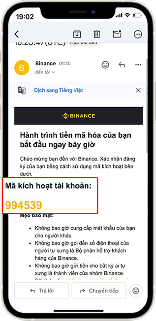 Bước 3: Nhận mã ở thông tin đã nhập để xác minh.